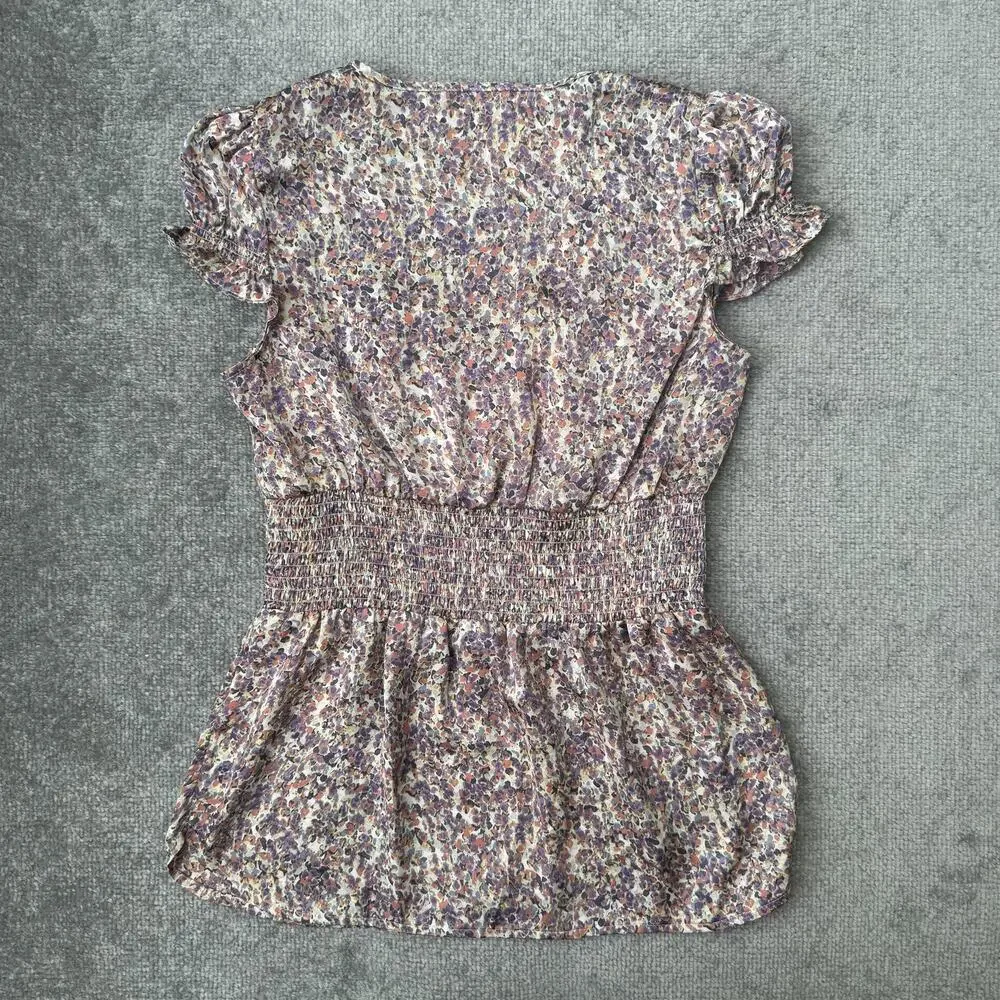 Banana Republic Purple Floral Smocked Waist Blouse